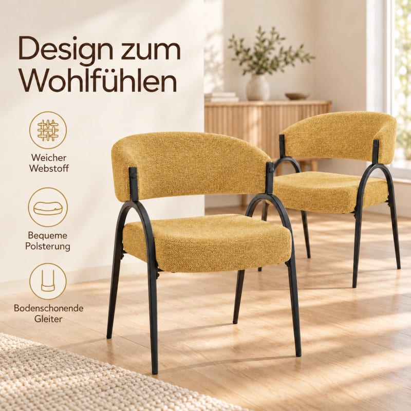 HAGO24 2er Set Esszimmerstühle Küchenstuhl Polyester Polsterstuhl Essstühle Designerstühle Bouclé-Webstoff – Bild 3