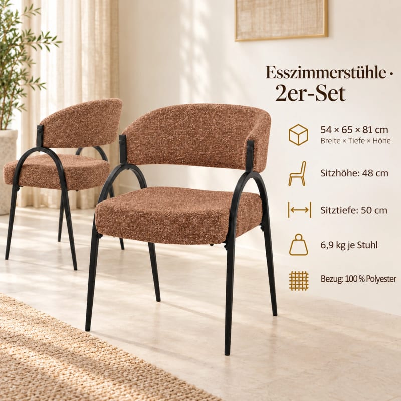 HAGO24 2er Set Esszimmerstühle Küchenstuhl Polyester Polsterstuhl Essstühle Designerstühle Bouclé-Webstoff – Bild 4