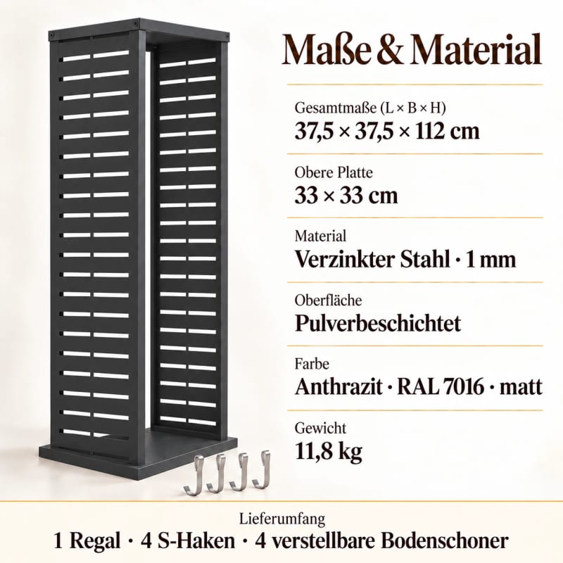 HAGO24 Feuerholzregal Anthrazit Stahl Kaminholzregal Brennholzregal Holzständer Säulenform pulverbeschichtet verstellbare Bodenschoner – Bild 4