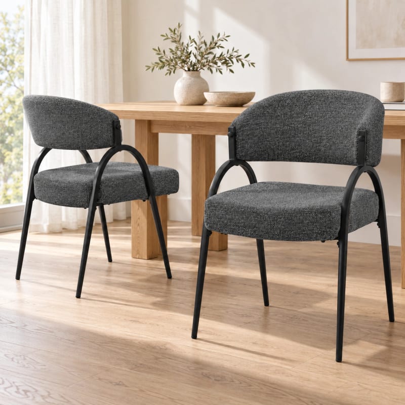 HAGO24 2er Set Esszimmerstühle Küchenstuhl Polyester Polsterstuhl Essstühle Designerstühle Bouclé-Webstoff