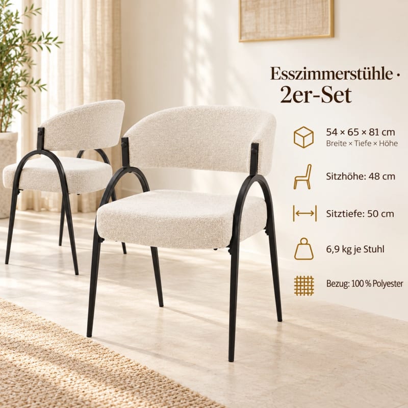 HAGO24 2er Set Esszimmerstühle Küchenstuhl Polyester Polsterstuhl Essstühle Designerstühle Bouclé-Webstoff – Bild 4