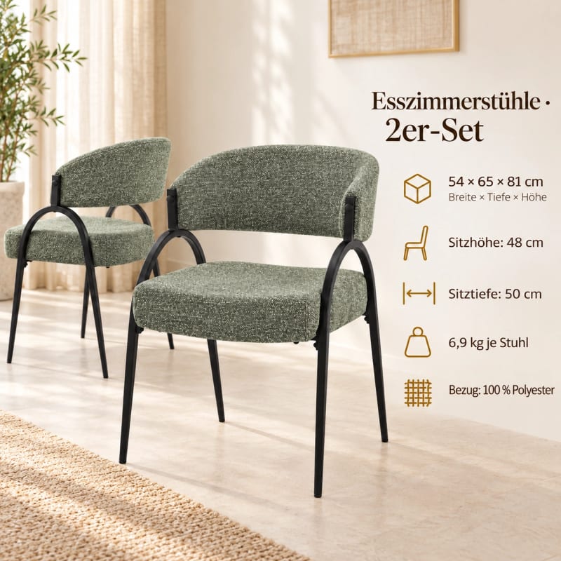 HAGO24 2er Set Esszimmerstühle Küchenstuhl Polyester Polsterstuhl Essstühle Designerstühle Bouclé-Webstoff – Bild 4