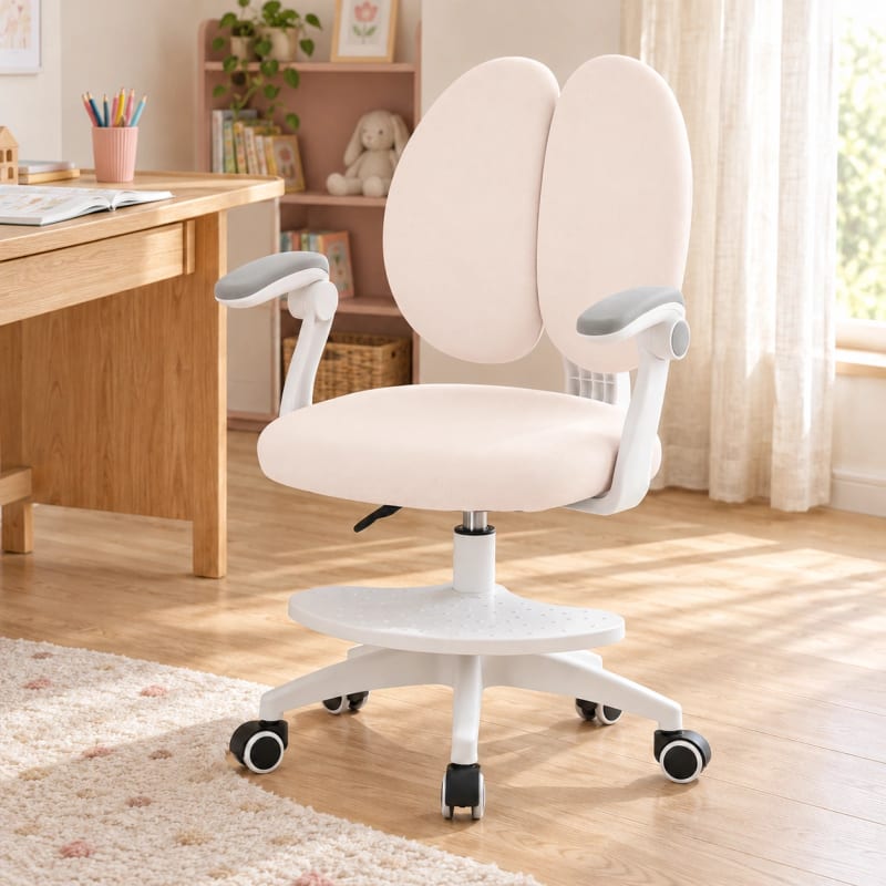 HAGO24 Kinder-Schreibtischstuhl Beige Polyester Drehstuhl Bürostuhl Schreibtischsessel 46-58cm-Sitzhöhe geteilte Rückenlehne höhenverstellbare Fußstütze – Bild 5