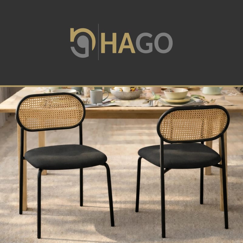 HAGO24 Esszimmerstühle 2er Set Küchenstuhl PE-Rattan Rückenlehne Stahlgestell Polster Schwarz Sitzhöhe 46cm bis 120kg – Bild 8