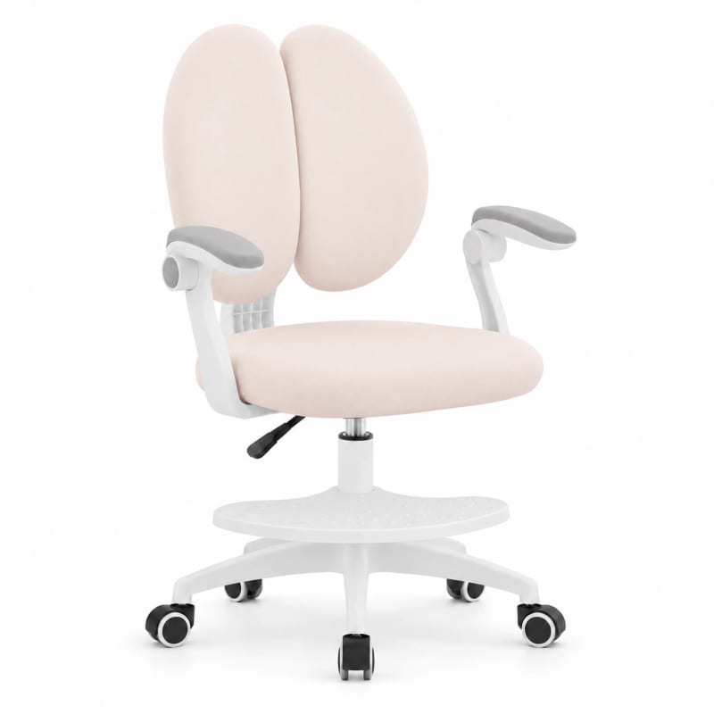 HAGO24 Kinder-Schreibtischstuhl Beige Polyester Drehstuhl Bürostuhl Schreibtischsessel 46-58cm-Sitzhöhe geteilte Rückenlehne höhenverstellbare Fußstütze – Bild 2