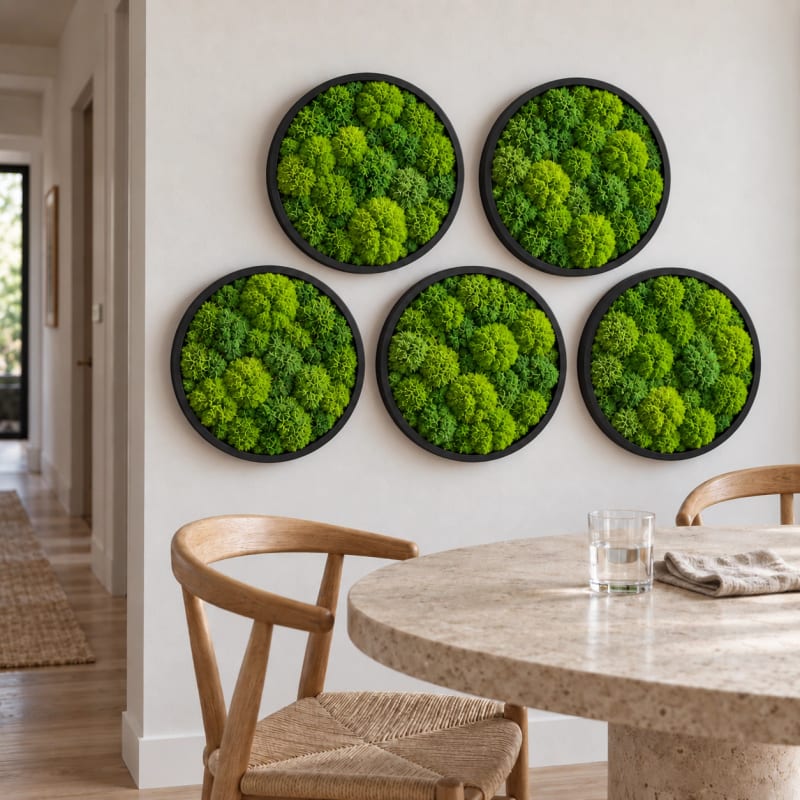 HAGO24 Moosbild Grün Kiefernholz Wandbild Mooswand Wanddekoration echtes konserviertes Kugelmoos rund Aufhängung an der Rückseite – Ø40cm – Bild 5