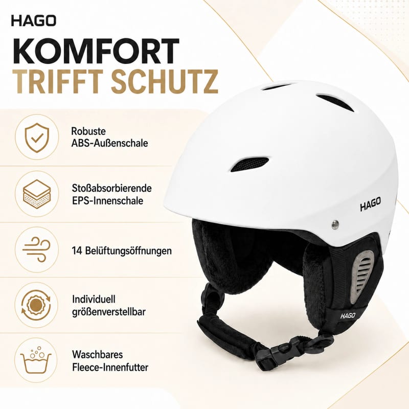 HAGO24 Skihelm Weiß ABS-Kunststoff EPS-Schaumstoff Snowboardhelm Snowboardhelm Unisex größenverstellbar 14 Belüftungsöffnungen Skibrillenhalter – Größe M – Bild 3