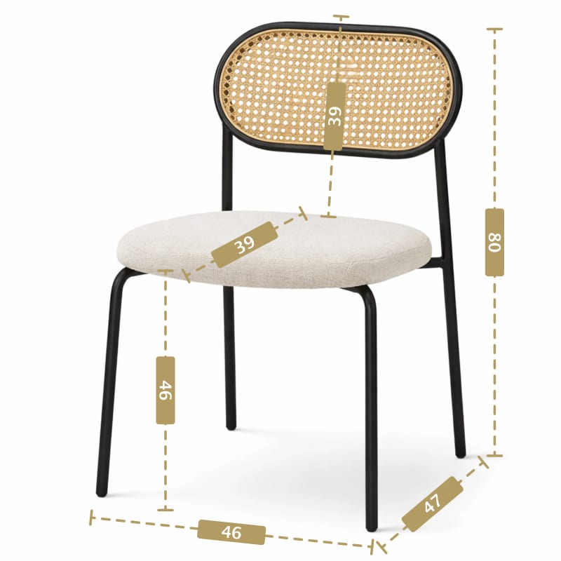 HAGO24 Esszimmerstühle 2er Set Küchenstuhl PE-Rattan Rückenlehne Stahlgestell Polster Beige Sitzhöhe 46cm bis 120kg – Bild 3
