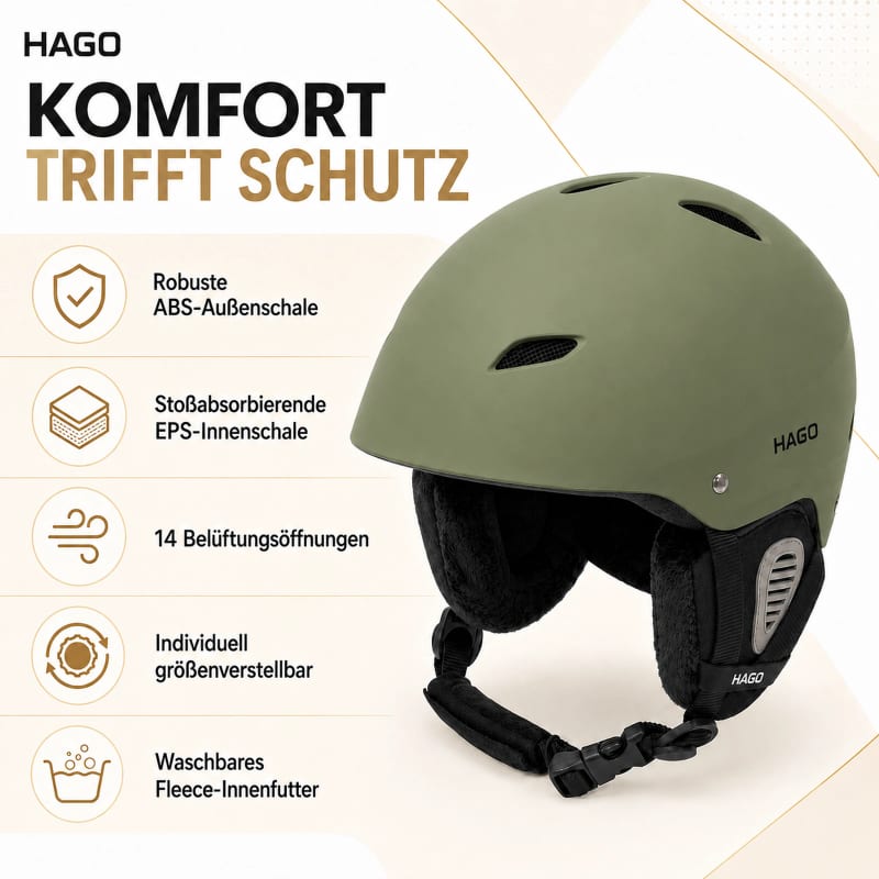 HAGO24 Skihelm Grün ABS-Kunststoff EPS-Schaumstoff Snowboardhelm Snowboardhelm Unisex größenverstellbar 14 Belüftungsöffnungen Skibrillenhalter – Größe L – Bild 3
