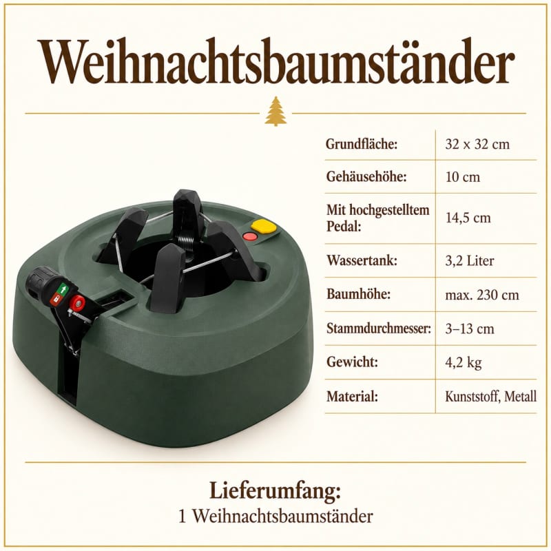 HAGO24 Weihnachtsbaumständer Grün Kunststoff Metall Christbaumständer Tannenbaumständer Fußpedal mit Verriegelung Wassertank 3,2 Liter – Bild 4