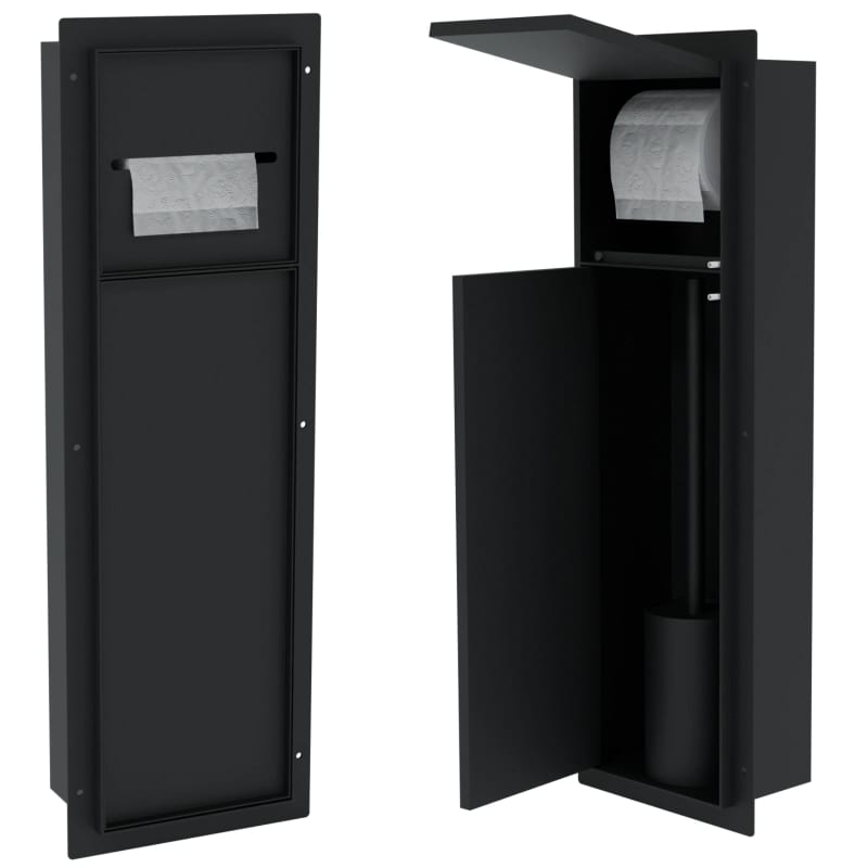 HAGO24 WC Modul Edelstahl Schwarz Schlitz Einbauschrank Unterputz Wandnische 200x600mm Toilettenpapierhalter Bürstenhalter Push-to-Open befliesbare Tür – Bild 6