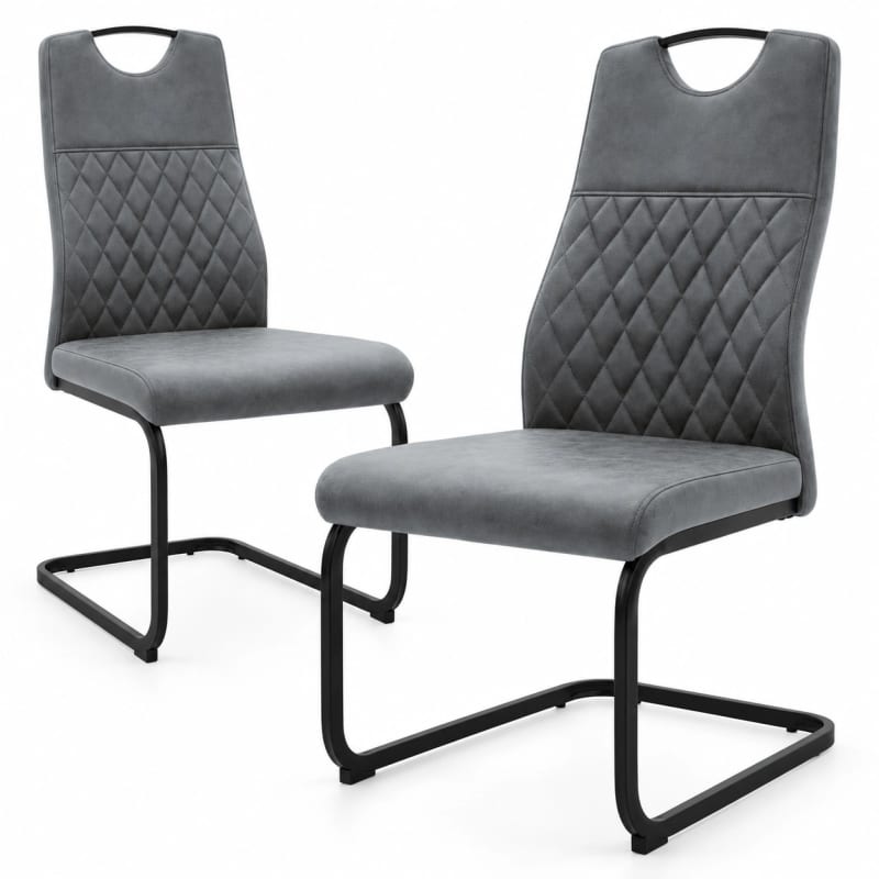 HAGO24 2er-Set Esszimmerstuhl Anthrazit Kunstleder Küchenstühle Schwingstuhl Freischwinger Polsterstuhl Rautensteppung Griffmulde Bodenschoner – Bild 2