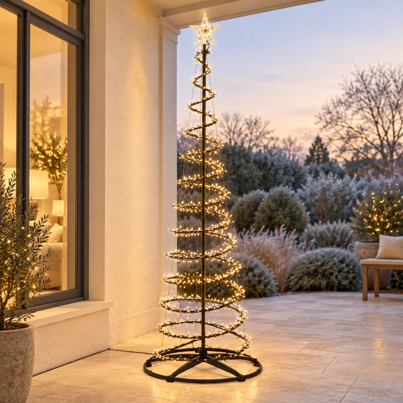HAGO24 Beleuchteter Baum Schwarz Kunststoff Weihnachtsbaum Tannenbaum Christbaum 210 cm Höhe mit 756 warmweißen LEDs 15 Lichtfunktionen und 8/16-Stunden-Timer Wasserfall-Lichteffekt mit beleuchteter Sternspitze – Bild 5