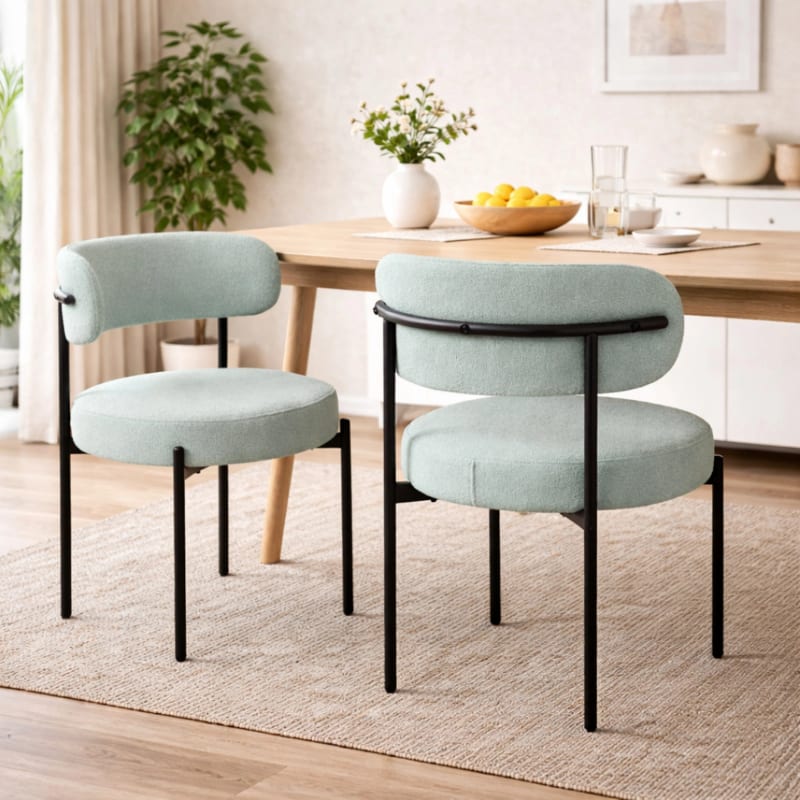 HAGO24 Esszimmerstühle 2er Set Mint Teddystoff Bezug Polsterstuhl Sitzhöhe 49cm rund schwarze Metallfüße Grün gemütlich edles Design bis 120kg – Bild 1