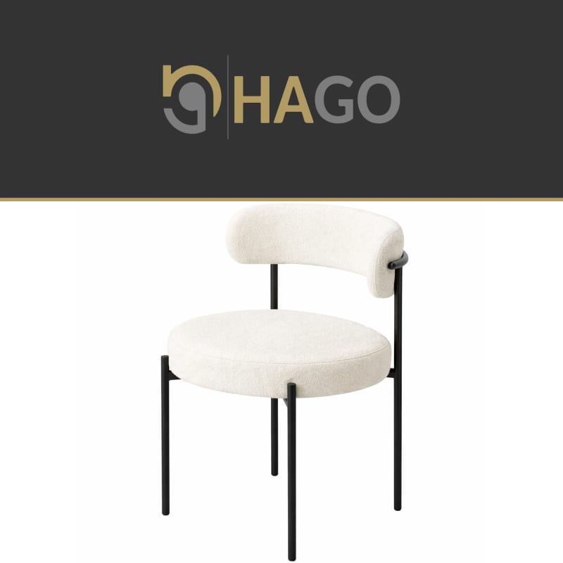 HAGO24 Esszimmerstühle 2er Set Weiß Teddystoff Bezug Polsterstuhl Sitzhöhe 49cm rund schwarze Metallfüße gemütlich edles Design bis 120kg – Bild 7