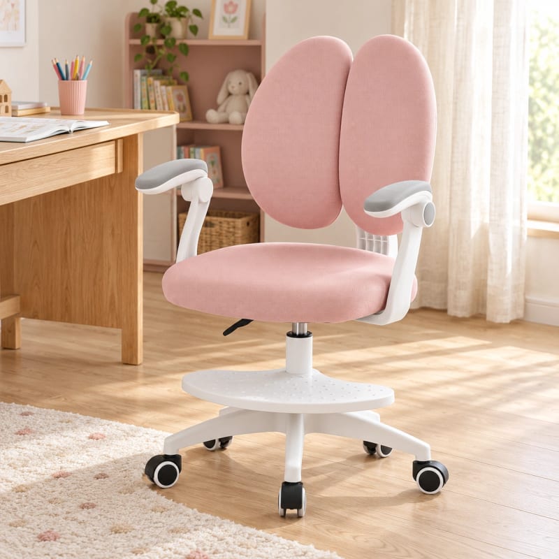 HAGO24 Kinder-Schreibtischstuhl Rosa Polyester Drehstuhl Bürostuhl Schreibtischsessel 46-58cm-Sitzhöhe geteilte Rückenlehne höhenverstellbare Fußstütze – Bild 5