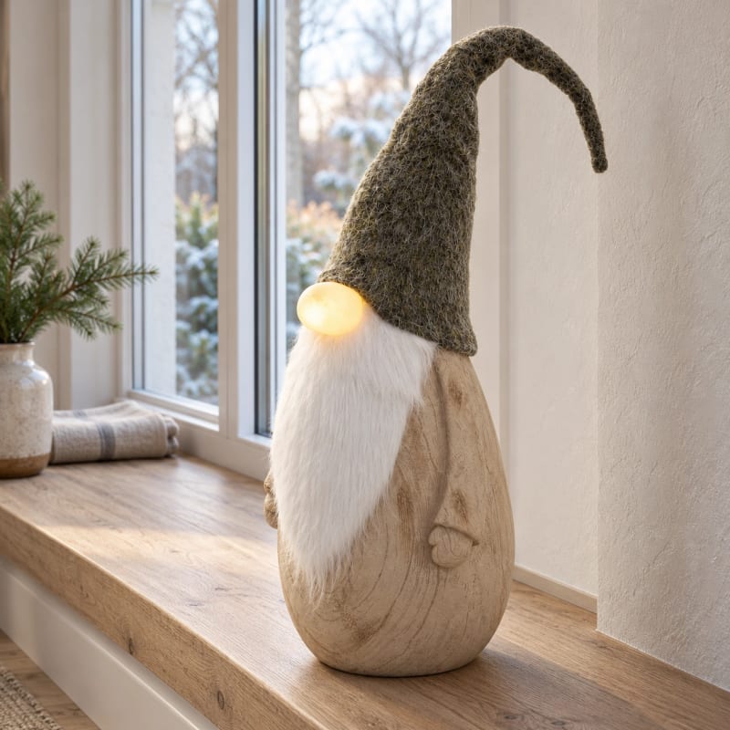 HAGO24 LED-Weihnachtswichtel Natur Magnesia Weihnachtsfigur Zwergfigur Deko-Zwerg LED-Nase 66-88cm Höhe ausziehbar – Bild 5