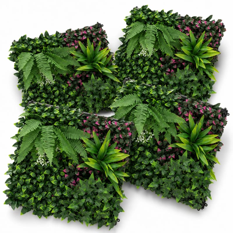 HAGO24 1qm Künstliche Pflanzwand Grün PE Kunstpflanzenwand Pflanzenmatte Blumenwand 4er-Set 50x50 cm Paneel Wanddeko UV-Beständig – Bild 1