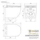 HAGO24 Spülrandloses Hänge-WC Keramik Nano-Beschichtung Lotuseffekt 490mm Softclose WC-Sitz Abnehmbar Hygienisch Komfortsitz Ablaufsystem Weiß