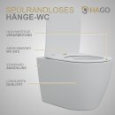 HAGO24 Spülrandloses Hänge-WC Keramik Nano-Beschichtung Lotuseffekt 490mm Softclose WC-Sitz Abnehmbar Hygienisch Komfortsitz Ablaufsystem Weiß