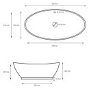 HAGO24 Waschbecken Keramik 590x390x200mm weiß oval Schalenform hoher Rand Aufsatzwaschbecken Überlaufschutz Standardanschluss kratzfest