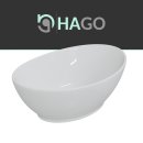 HAGO24 Waschbecken Keramik 590x390x200mm weiß oval Schalenform hoher Rand Aufsatzwaschbecken Überlaufschutz Standardanschluss kratzfest