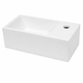 HAGO24 Waschbecken Keramik 35x20cm rechteckig weiß Aufsatzwaschbecken abgerundete Ecken schmaler Rand kratzfest Badkeramik Standard-Anschluss