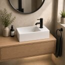 HAGO24 Waschbecken Keramik 35x20cm rechteckig weiß Aufsatzwaschbecken abgerundete Ecken schmaler Rand kratzfest Badkeramik Standard-Anschluss