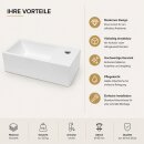 HAGO24 Waschbecken Keramik 35x20cm rechteckig weiß Aufsatzwaschbecken abgerundete Ecken schmaler Rand kratzfest Badkeramik Standard-Anschluss