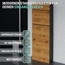 Standbriefkasten Anthrazit Holzdekor Eiche stilvoll hochwertig witterungsbeständig sicher praktisch modern flexibel zeitlos robust großer Stauraum einfacher Aufbau verzinkter Stahl langlebig Postkasten Postbox