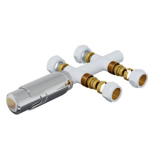 HAGO24 Thermostat Badheizkörper Heizkörperregler Weiß Anschlussgarnitur Multiblock Zweirohrarmatur 50mm Mittelanschluss Temperatursteuerung Frostschutz
