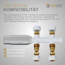 HAGO24 Thermostat Badheizkörper Heizkörperregler Weiß Anschlussgarnitur Multiblock Zweirohrarmatur 50mm Mittelanschluss Temperatursteuerung Frostschutz