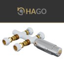HAGO24 Thermostat Badheizkörper Heizkörperregler Weiß Anschlussgarnitur Multiblock Zweirohrarmatur 50mm Mittelanschluss Temperatursteuerung Frostschutz