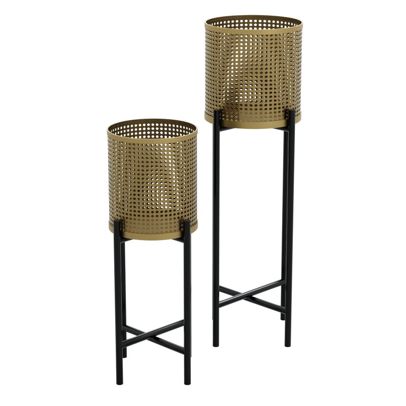 HAGO24 Blumenständer 2er Set Stahl Pflanzenständer Schwarz Gold Wette, 46,55 €