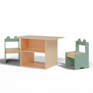 Kindersitzgruppe Kindertisch Kinderstühle Sitzgruppe Frosch Design Kinderzimmer Möbel Set 3 teilig MDF Holz Stabile Sitzgruppe für Kinder 2 bis 7 Jahre