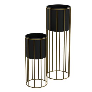 HAGO24 Blumenständer 2er Set Schwarz Gold Stahl Blumen Kräuter Treppe entnehmbar Pflanzenhalter 46,7cm 70,5cm