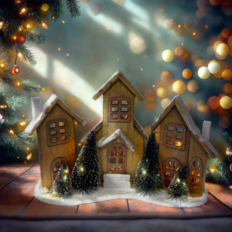 HAGO24 beleuchtetes Weihnachtsdorf Holzsockel LED-Lichterkette Warmwe, 19,01 €
