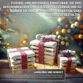 HAGO24 LED Holzgeschenke 3er Set Warmweiß Timer Schneebedeckt Weihnac, 58,99 €