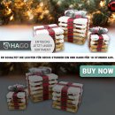 HAGO24 LED Holzgeschenke 3er Set Warmweiß Timer Schneebedeckt Weihnachtsdeko Batteriebetrieb 6 Stunden Innenbereich Braun Rot Grün 13,5/20/26cm