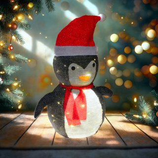 HAGO24 Pinguin LED Lichterkette 68cm Timer 6 Stunden Outdoor Indoor faltbar Drahtgestell IP44 warmweiße Beleuchtung wetterfest Winterdeko Weihnachtsfigur