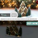 HAGO24 LED Weihnachtshaus Holzhaus Weihnachtsdeko Schneeoptik 20 LEDs Timer Rustikal