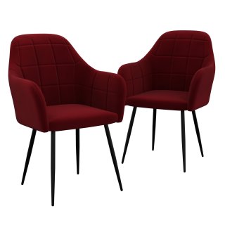 HAGO24 Esszimmerstühle Rot Sessel 2er Set Polsterstuhl Retro-Design Armlehne Komfort Polsterung Microfaser Samt Metallfüße