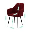HAGO24 Esszimmerstühle Rot Sessel 2er Set Polsterstuhl Retro-Design Armlehne Komfort Polsterung Microfaser Samt Metallfüße