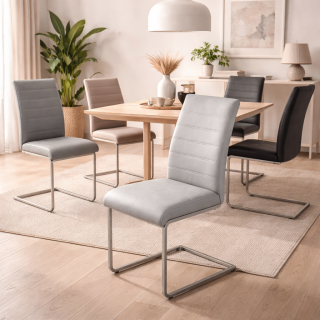 HAGO24 Freischwinger Esszimmerstühle 2er Set PU-Kunstleder C-Gestell Metall ergonomische Rückenlehne Sitzhöhe 50cm