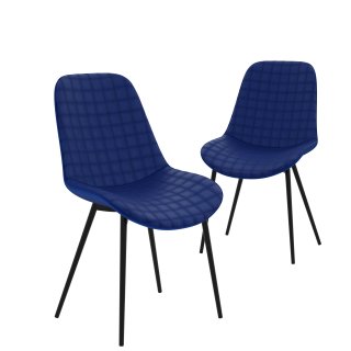 HAGO24 2er Set Esszimmerstühle Blau - Samt Komfortpolster ergonomisch 49cm Sitzhöhe schwarze Stahlbeine Polsterstuhl