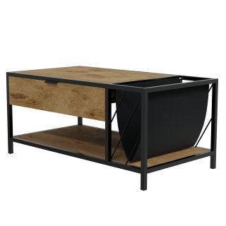 HAGO24 Couchtisch 100x54x45cm Eiche Optik Stahlgestell Schublade Zeitschriftenfach Wohnzimmer Aufbewahrung Wohnzimmertisch