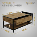 HAGO24 Couchtisch 100x54x45cm Eiche Optik Stahlgestell Schublade Zeitschriftenfach Wohnzimmer Aufbewahrung Wohnzimmertisch