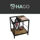 HAGO24 Beistelltisch 48x43x54cm Eiche Optik Holzplatte Stahlgestell Zeitschriftenfach Wohnzimmer Nachttisch Büro Ablage Bodenschoner