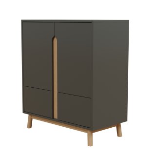 HAGO24 Kommode Mattgrün Sideboard Kiefernholz 80x86x40cm MDF Korpus Naturfüße Wohnzimmerschrank Schlafzimmer Stauraum Möbel