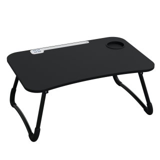 HAGO24 Laptoptisch 60x40cm Schwarz Notebooktisch Lapdesk klappbar USB Laptophalter Tabletfach Getränkehalter Ventilator Leselampe